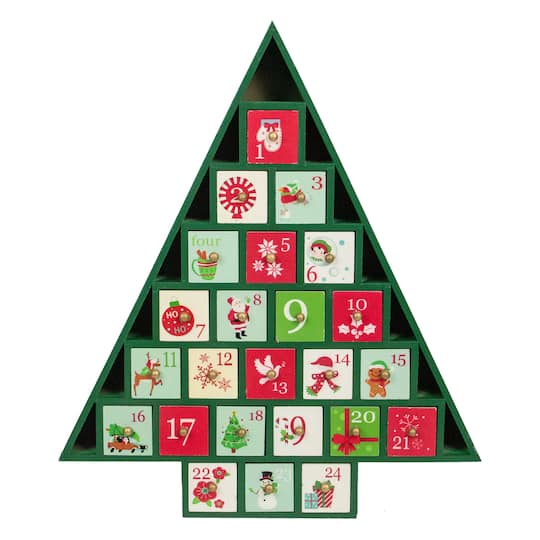 15&#x22; Green Tree Shaped Christmas Advent Calendar Decoration